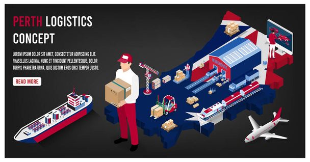 Modern isometric design concept of Perth Logistics with  global logistics partnership for website and mobile website. Easy to edit and customize. Vector illustration - Vector, Image