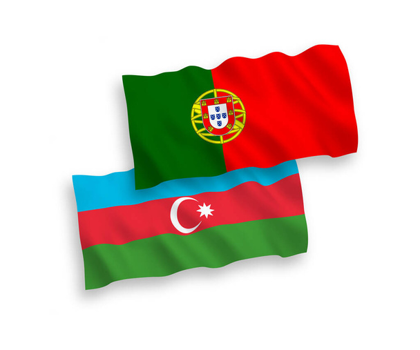 Nemzeti vektor szövet hullám zászlók Portugália és Azerbajdzsán elszigetelt fehér alapon. 1-2 arányú. - Vektor, kép