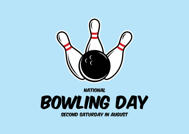 National Bowling Day vector. Bowling pins and ball vector. Three white bowling pins with a black ball icon. Bowling skittles vector. Bowling Day Poster, second Saturday in August. Important day - Vector, Image