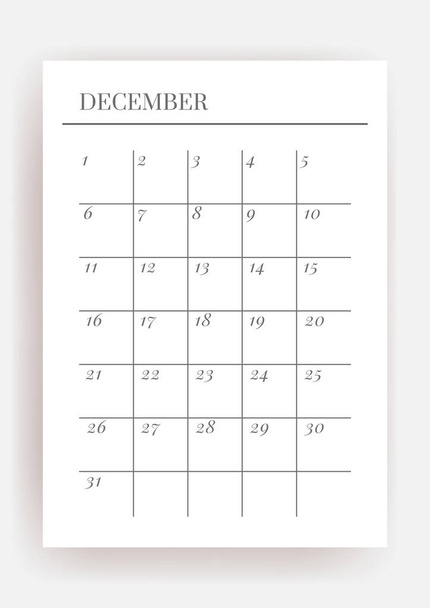 A4 formaat Vector Planner sjabloon. Blanco printbare verticale notebook pagina. Zakenorganisator. December Kalender gewoonte tracker, project, notities, doelstellingen.  - Vector, afbeelding