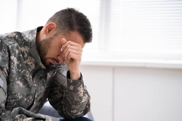 Army Military Soldier In Uniform With PTSD Stress - Foto, Imagen