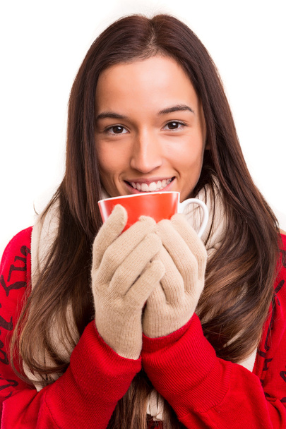 Woman holding a cup - Foto, Bild