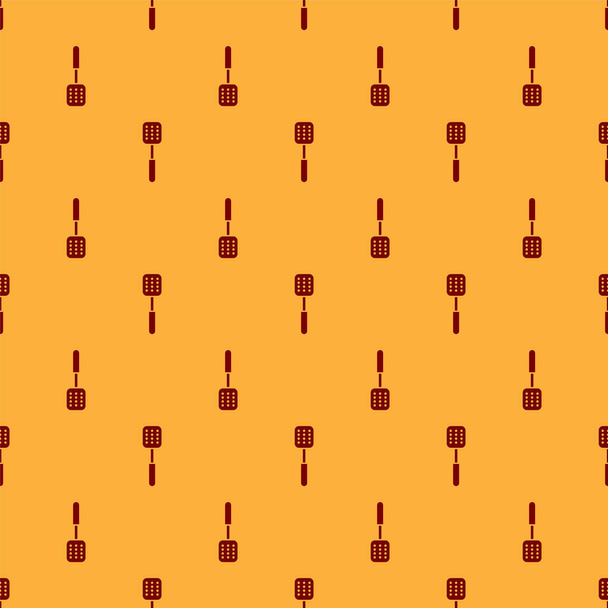 Red Spatula icon isolated seamless pattern on brown background. Kitchen spatula icon. BBQ spatula sign. Barbecue and grill tool.  Vector Illustration. - Vektori, kuva