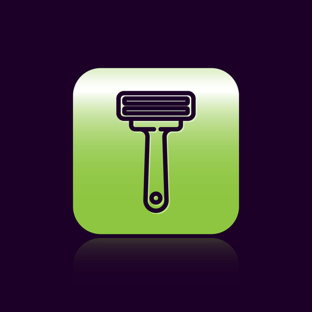 Black line Shaving razor icon isolated on black background. Green square button. Vector Illustration. - Vector, Image
