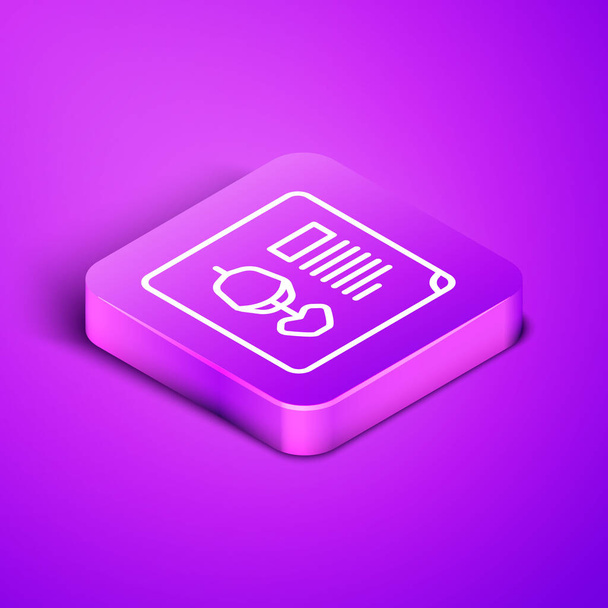 Isometric line X-ray shots icon isolated on purple background. Purple square button. Vector Illustration. - Vector, Image