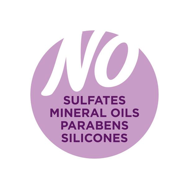 No sulfates, waxes, mineral oils, parabens, silicones. Curly Girl Method (CGM) approved product symbol. Purple icon for hair products. - Vector, Image