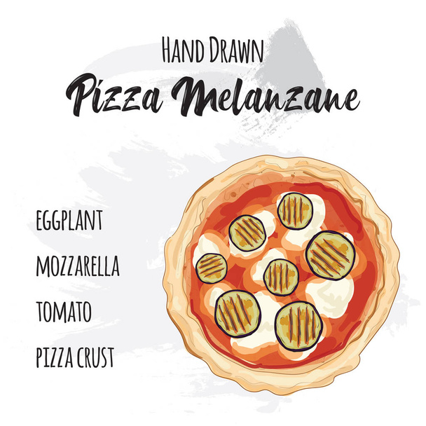 Pizza colorida dibujada a mano Melanzane con ingredientes
 - Vector, Imagen