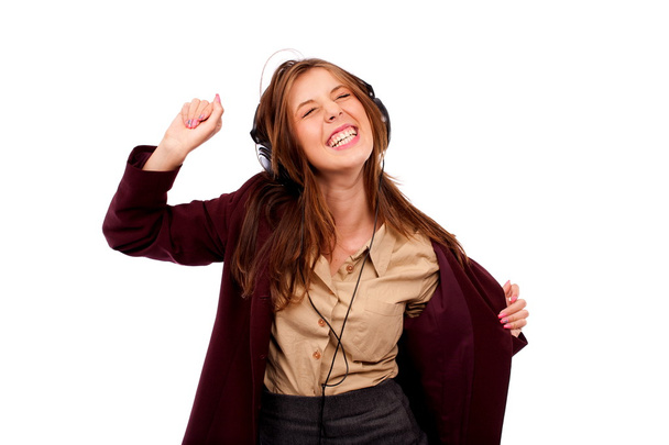 Young business lady with headphones - Foto, imagen
