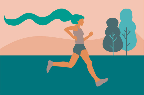 Ilustración de una mujer corriendo por los campos
 - Vector, Imagen