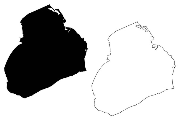 George Town City (British Overseas Territory, Reino Unido, Grand Cayman Island) mapa ilustração vetorial, esboço de rabiscos Mapa da cidade de George - Vetor, Imagem