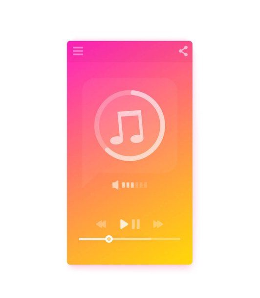 Music streaming player interface, mobile ui - Vetor, Imagem