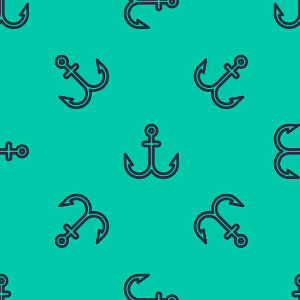 Blue line Anchor icon isolated seamless pattern on green background.  Vector Illustration. - Vector, Image