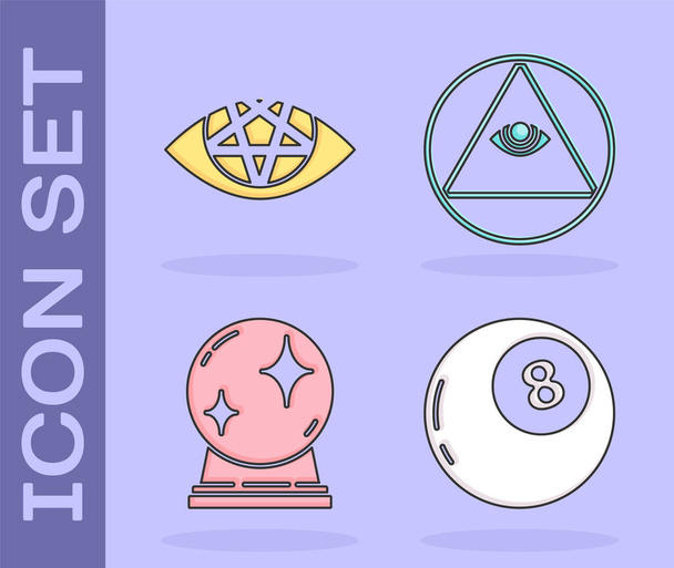 Set Magic ball of predictions, Pentagram, Magic ball and Masons icon. Vector. - Vector, Image