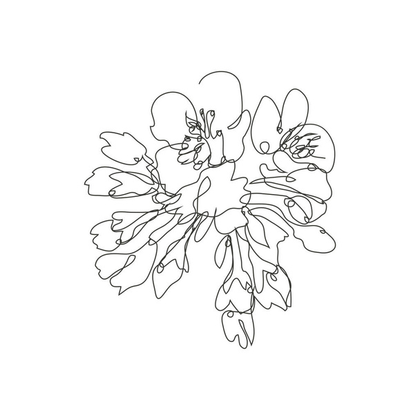 Decorative hand drawn cherry blossom sakura flowers, design element. Can be used for cards, invitations, banners, posters, print design. Continuous line art style - Διάνυσμα, εικόνα