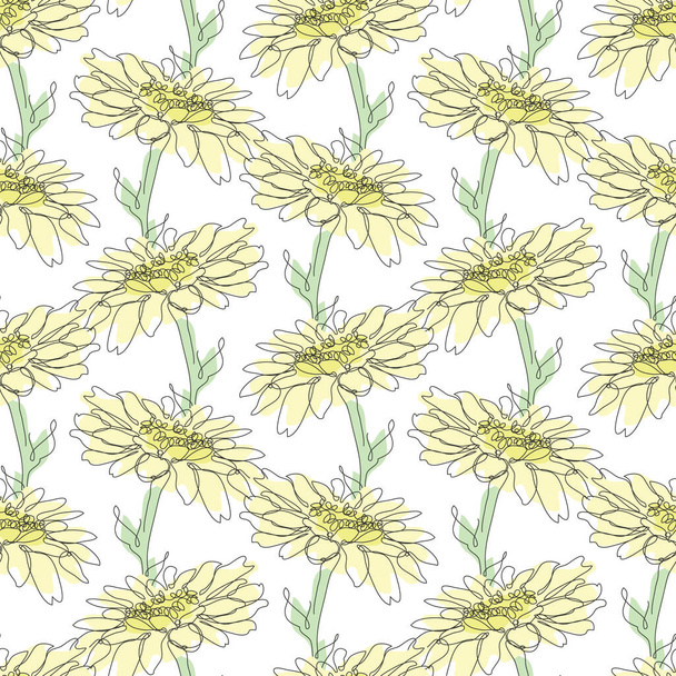 Elegant seamless pattern with chamomile flowers, design elements. Floral  pattern for invitations, cards, print, gift wrap, manufacturing, textile, fabric, wallpapers. Continuous line art style - Vector, Image