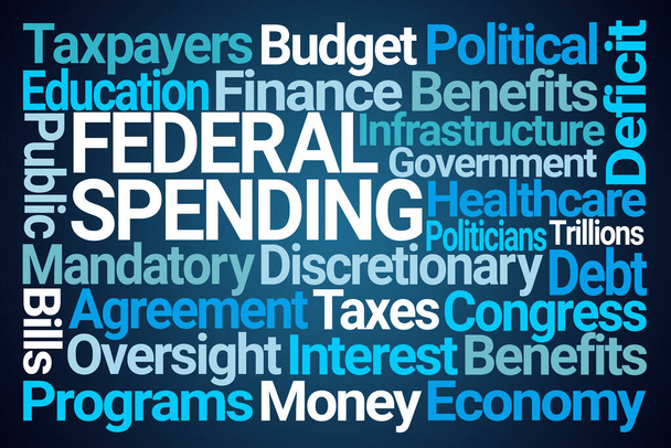 Federal Spending Word Cloud on Blue Background - Photo, Image