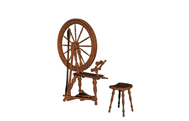 старое деревянное прядильное колесо для шерсти
 - Фото, изображение