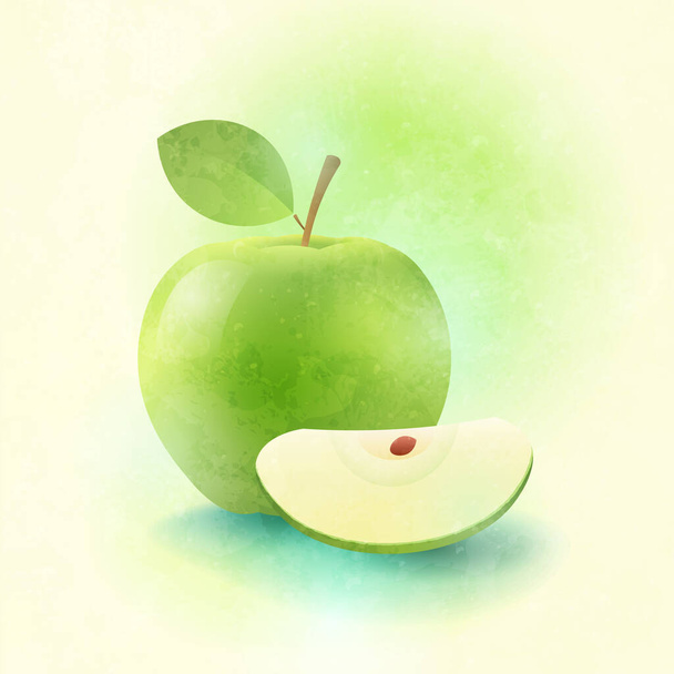 Green apple. Textured watercolor painting. Vector illustration - Vector, Image