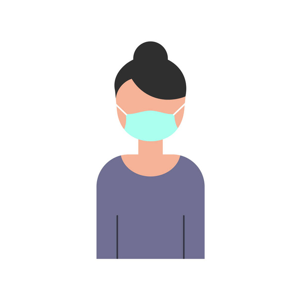 Business woman wearing a protective mask. Coronavirus prevention. Safety at workplace. No entry without face mask concept. Cartoon character on white background. Vector illustration, flat, clip art - Vector, Image