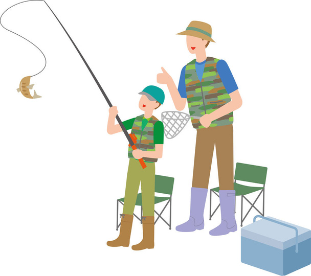 Γονείς και παιδιά απολαμβάνουν το ψάρεμα - Διάνυσμα, εικόνα