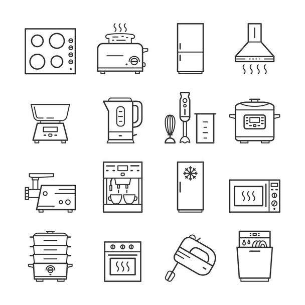 Modern konyha háztartási készülékek vékony vonalú ikon készlet - Vektor, kép