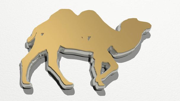 CAMEL z perspektivy na zdi. Silná plastika z kovových materiálů 3D vykreslování. ilustrace a poušť - Fotografie, Obrázek