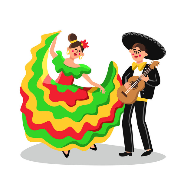 Mariachi Man Musician And Woman Dancing Vector - Vector, Imagen