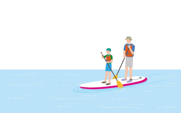 Γονείς και παιδιά απολαμβάνουν ένα Stand up κουπί σκάφους - Διάνυσμα, εικόνα