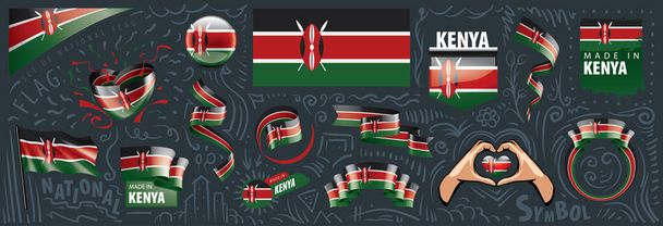 Conjunto vetorial da bandeira nacional do Quênia em vários desenhos criativos - Vetor, Imagem