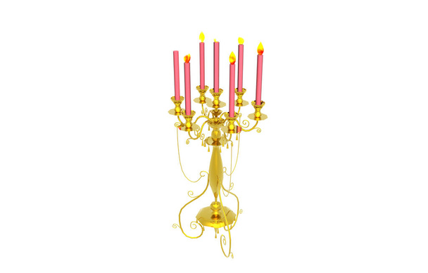 золотой канделябр с розовыми свечами
 - Фото, изображение