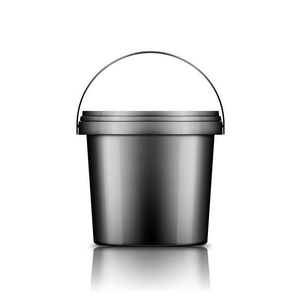 Black ice cream, yoghurt, mayo, or paint bucket with handle mockup isolated on white background - Vector, imagen