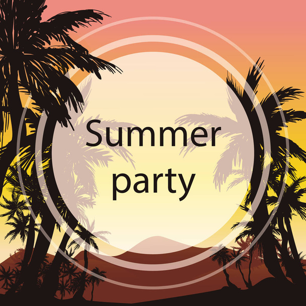 Colorful hand drawn tropical background with palms lanscape in exotic country for Summer Party invitations or banner. - Vector, Image