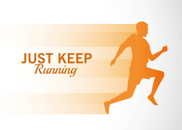silhouette of athletic man running with just keep message - Vector, Image
