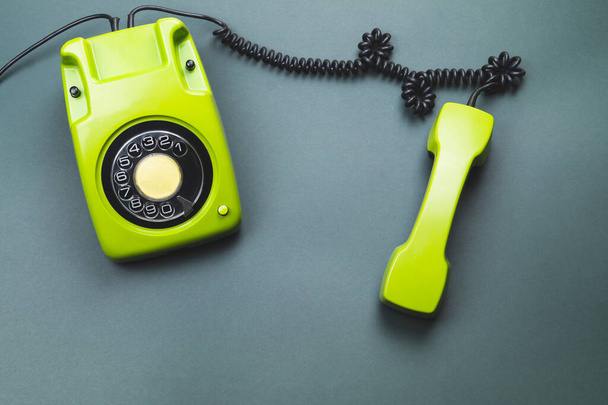 Classic phone with handset. vintage green telephone with phone receiver. office background. old communication technology. copy space - Valokuva, kuva