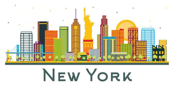 New York USA City Skyline with Color Buildings Isolated on White. Vector Illustration. Business Travel and Tourism Concept with Historic Architecture. New York Cityscape with Landmarks. - Vector, Imagen