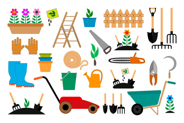 Icono del equipo de jardinería aislado en blanco. Símbolo jardín. Ilustración de stock vectorial. EPS 10 - Vector, imagen