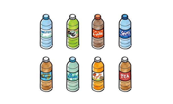 Ілюстрація набір пластикових пляшкових напоїв
 - Вектор, зображення