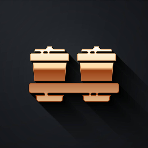 Gold Coffee cup to go icon isolated on black background. Long shadow style. Vector Illustration. - Вектор, зображення