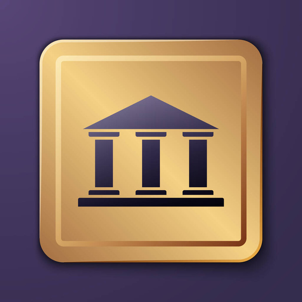 Icona dell'edificio del Museo viola isolata su sfondo viola. Pulsante quadrato oro. Illustrazione vettoriale. - Vettoriali, immagini