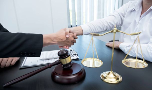 handshake after the male lawyer is providing service to consult business dispute to businessman. - Photo, Image