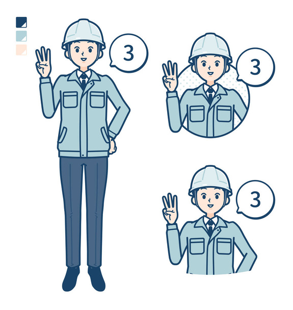 A Man wearing workwear with Counting as 3 images - ベクター画像