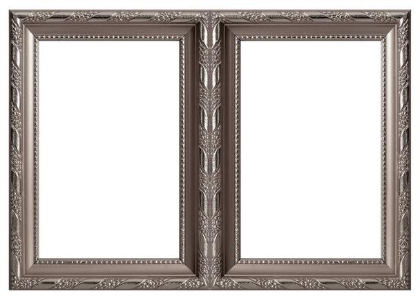 Doble marco plateado (díptico) para pinturas, espejos o fotos aisladas sobre fondo blanco. Elemento de diseño con ruta de recorte - Foto, imagen