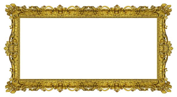 Panoramic golden frame for paintings, mirrors or photo isolated on white background. Design element with clipping path - Photo, Image