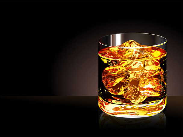 Vector glass of whiskey with ice - Vector, Image