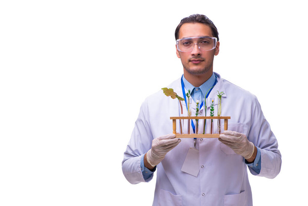 junger männlicher Chemiker isoliert auf weiß - Foto, Bild