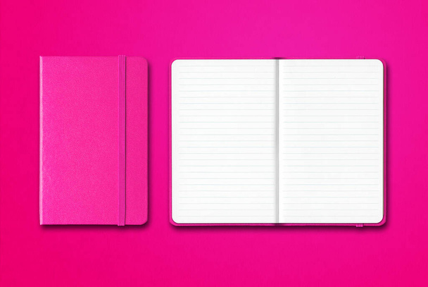 Pink closed and open lined notebooks mockup isolated on colorful background - Fotografie, Obrázek