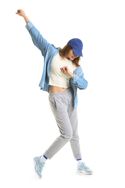 Bela dançarina de hip-hop feminina isolada em branco
 - Foto, Imagem