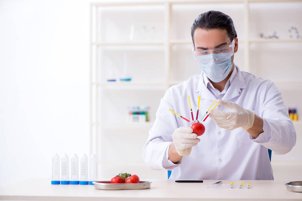 Male nutrition expert testing food products in lab - Фото, зображення