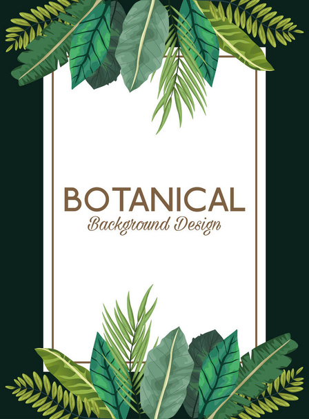 tropical leafs in square frame and lettering botanical background design - Vector, Image
