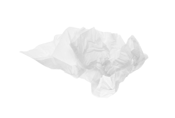 Used crumpled paper tissue isolated on white, top view - Фото, зображення